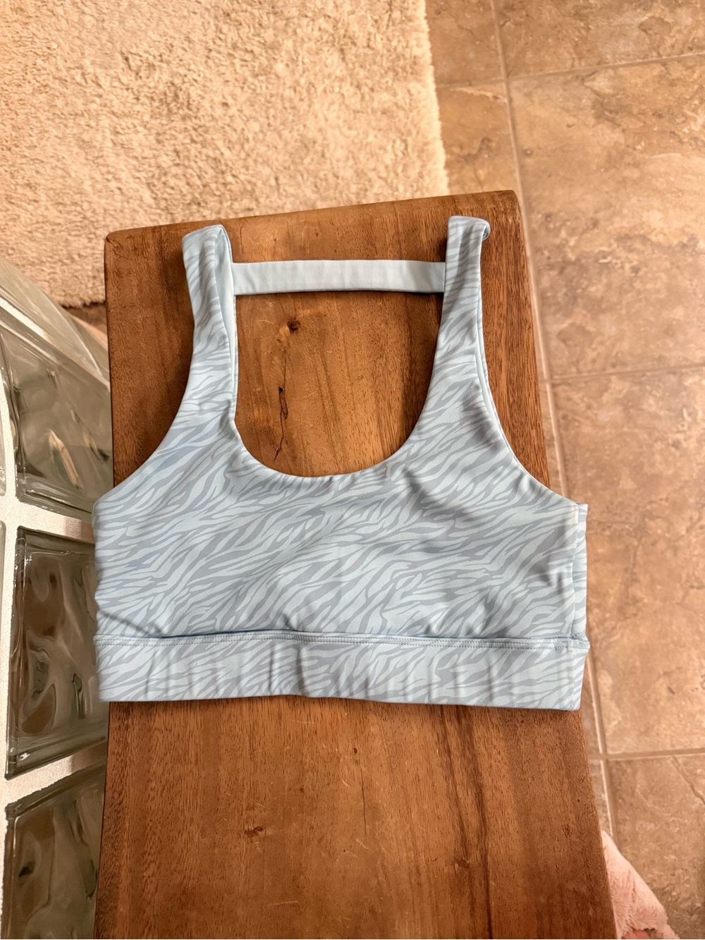 Light Blue Printed Scoop Neck Workout top